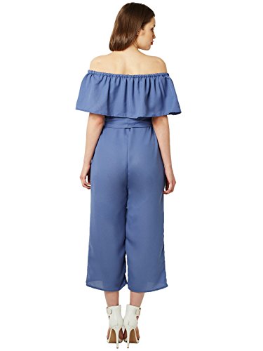 Image of Miss Chase Women's Blue Off-Shoulder Ruffled Midi Jumpsuit