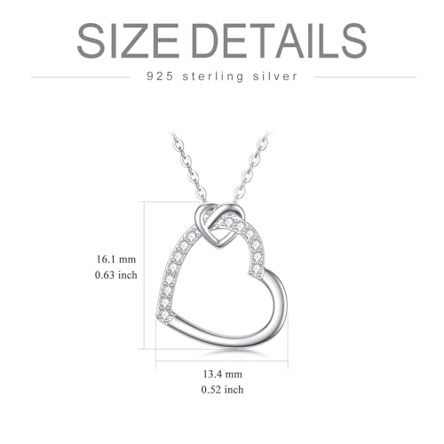 Solid 14K White Gold Heart Necklace for Women, Gold Infinity Heart Pendant with Moissanite Diamond Necklace Anniversary Mothers Day Gifts for Mom Her Wife Girlfriend, 16+2 Inches2