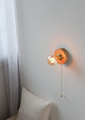 Vintopsh Vintage Wooden Pull Chain Wall Sconces, Farmhouse Wall Light Fixture, Switch Wall Lamp For Kitchen, Living Room, Bed Room Corridor, Stairs,Hotel,Hallway(Round) #TOP5