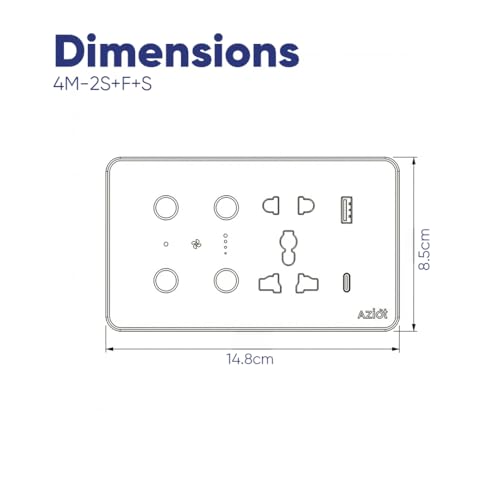 Image of AZIOT Smart Premium Toughened Glass Touch Switch Panel | Elevate 4 Module (2 Switch + Fan + Socket) | WiFi + BLE | No Hub Required | Compatible with Alexa, Google Assistant & Siri | White