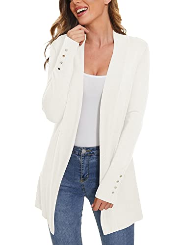 Image of Women Long Knit Cardigan Lightweight Open Front Sweaters | Capsule Wardrobe for Women, Relaxed fit, Buttoned Ribbed cuffs, Dressy Business Casual , for spring early fall office work