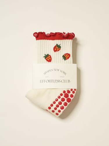 Image of Shapes Studio Half Calf Grip Socks, Cute Fruit Pilates Socks, Ruffle Socks, Non-Slip for Barre Yoga