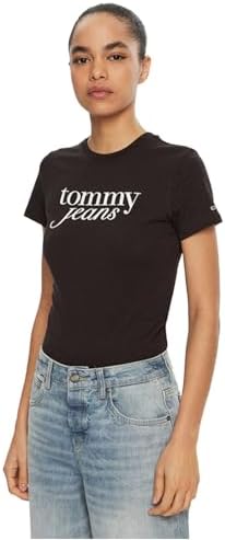 Tommy Hilfiger TJW SLIM ESSENTIAL LOGO TEE EXT Kadın T-shirt, Siyah, XS - Görsel 1