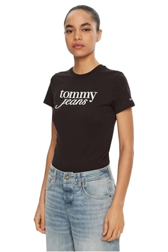 Tommy Hilfiger TJW SLIM ESSENTIAL LOGO TEE EXT Kadın T-shirt, Siyah, XS