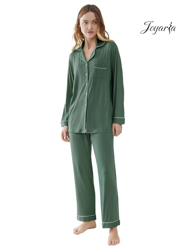 Image of Joyaria Women's Cooling Bamboo Viscose Pajama Set Long Sleeve Button Front | Hot Sleeper Comfort . Cooling Relief . Lightweight Feel for Sleeping & Lounging