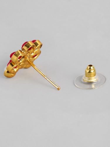 Juego de joyas Kundan en latón bañado en oro con cristales rojos y blancos 2