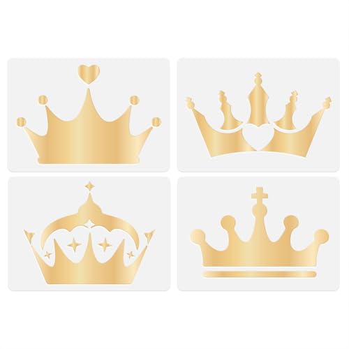 DOODLREAM Lot de 4 pochoirs réutilisables Princesse Qeen pour peinture sur bois, mur, sol, tissu, meubles - 29,7 x 21 cm