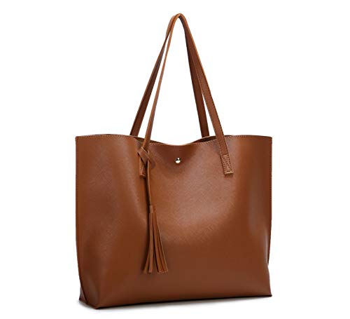 Image of Women Tote Bags Top Handle Satchel Handbags PU Faux Leather Tote Bag with Tassel Shoulder Purse