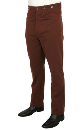 Historical Emporium Men's High Waist Foster Cotton Twill Trousers, Victorian Western Pants with Suspender Buttons3