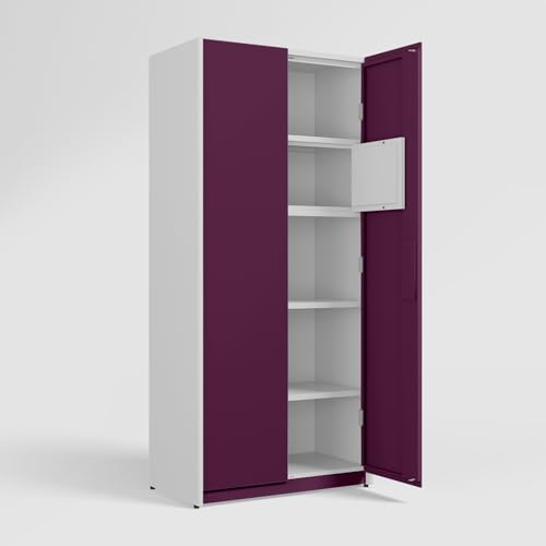 Image of GODREJ INTERIO Neolite 2-Door Steel Almirah (Textured Mulberry), 4 Shelves, 1 Locker 1-Year Warranty, 4 Shelves, 1 Locker