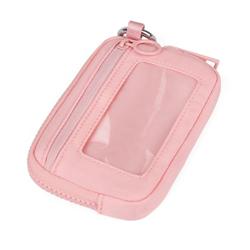 Image of The Iris Wallet Zipper Mini Coin Purse Keychain ID Holder Wallet | Zip Card Case with ID Window Purses for Women Mini Portable Keychain Wallet,Pink