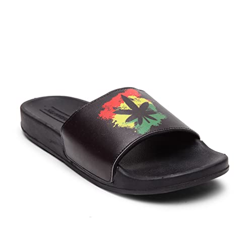 Solethreads Weed | Slides | Comfortable | Soft | Cushioned | Bounce | Cool | Party | Indoor | Outdoor | Flip Flops For Men | Uk 7 | Black/Green