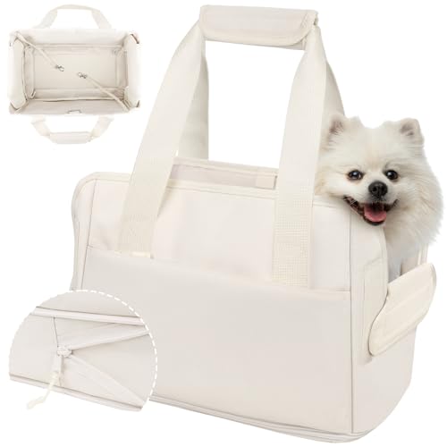 Borsa Trasportino Cane Gatti Regolabile Trasportini da Viaggio per Cani Piccola Taglia con Tappetino Rimovibile Cintura di Sicurezza per CaneGatto Fino a 6KG Borse Impermeabile 40 * 26 * 20CM(Beige)