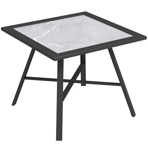 Outsunny Mesa Auxiliar Cuadrada Mesa de Jardín Exterior con Encimera de Aspecto Piedra Mesa para Exterior Terraza Patio 55x55x46 cm Negro y Gris