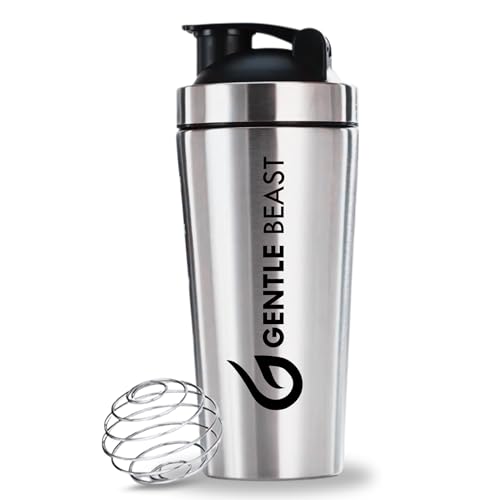 Image of GENTLE BEAST N1 Grade Steel Shaker Bottle with Blender Mixer Ball - Stainless Protein Shaker Bottle Steel for Gym - BPA Free, Food Grade