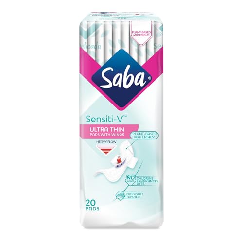 Image of SABA Sensiti-V Ultrathin Pads for Sensitive Skin, Regular Flow, 2-Pack of 20 Pads (40 Count)