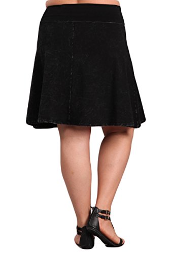 HEYHUN Plus Size Women's Solid Acid Washed Flared Hippie Midi Skirt3