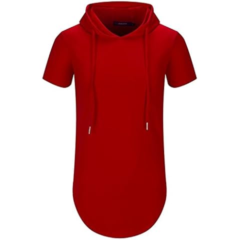 AIYINO Mens Hipster Hip Hop Short Sleeve Longline Pullover Hoodies Shirts (XXX-Large, Red) Cover