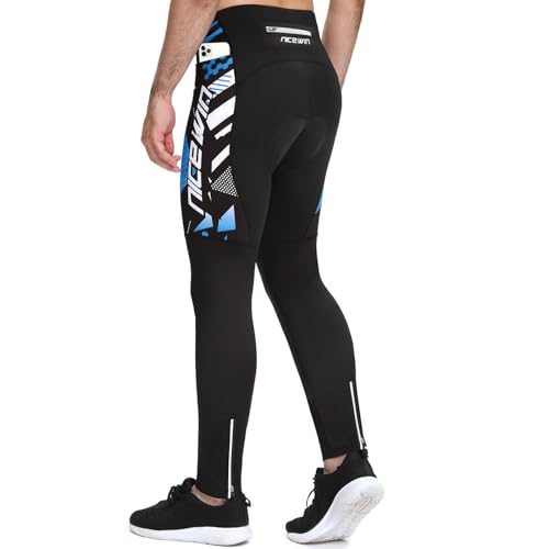 NICEWIN Pantalones de Ciclismo para Hombre Pantalones Acolchados en 3D para Bicicleta de Carretera Medias largas con Bolsillos para Andar en Bicicleta al Aire Libre Polar Azul M