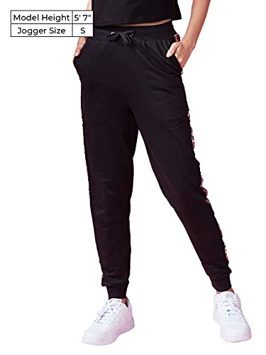 Image of The Souled Store Official Powerpuff Girls: The Trio Womens and Girls Striped Cotton Joggers Black