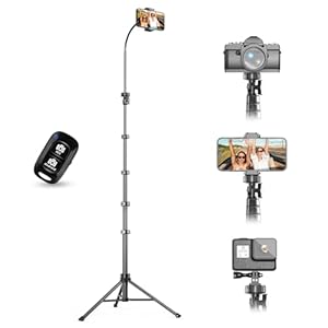 UBeesize 88’’ Flexible Phone Tripod with 14.95’’ Gooseneck, Remote and Phone Holder, Overhead Cell Phone Stand＆Selfie Stick for Video Recording, Compatible with iPhone Android Phone, Camera Black