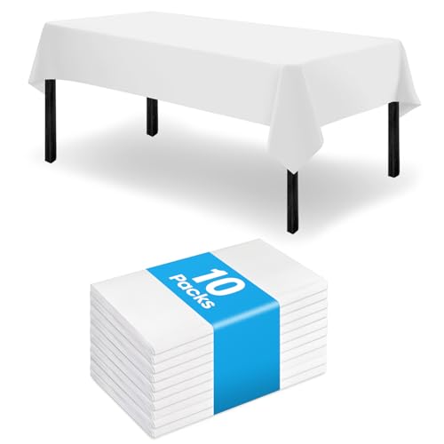 Asaiy Paquete de 10 manteles de Papel Blanco de 120 x 180 cm, decoración de Suministros para Fiestas, diseño Grueso y Absorbente, para Picnic, Navidad, Picnic, Boda, manteles de cumpleaños para niños