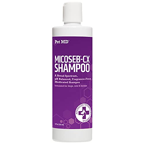 Pet MD Micoseb-CX Medicated Shampoo for Dogs, Cats, & Horses with Miconazole, & Chlorhexidine Skin Infection Treatment of Skin Conditions, Acne, Abrasions, and Infections - 12 oz