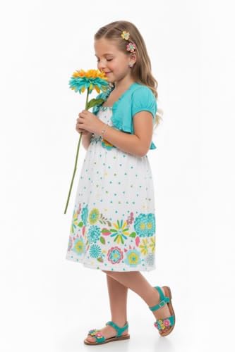 Image of ToBeInStyle Girls Two Piece Short Sleeve Dress and Matching Bolero Crop Cardigan Assorted Prints Cotton Blend Summer Outfit