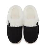 NineCiFun Women's Slip on Fuzzy Slippers Memory Foam House Slippers Outdoor Indoor Warm Plush Bedroom Shoes Scuff with Fur Lining(7-8UK, Black)
