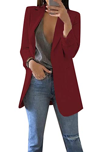 FLITAY Womens Long Sleeve Solid Color Blazer Open Front Slim Fit Work Jackets Coat