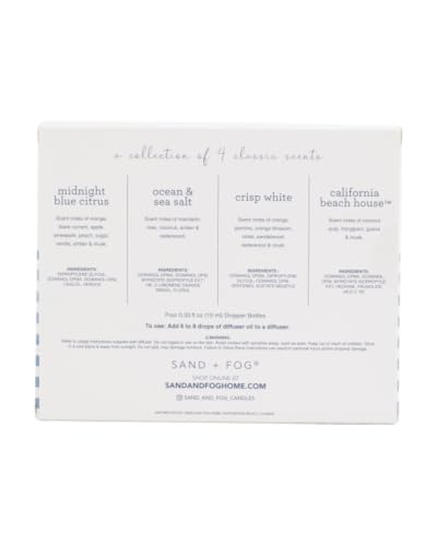 Image of Sand + Fog Diffuser Oils Gift Set, 4 Pack, 0.33 fl oz Each (Midnight Blue Citrus, Ocean & Sea Salt, Crisp White, California Beach House)
