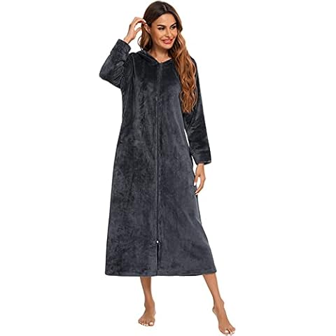 Womens Long Warm Robe Zipper Fleece Plush Sleepwear Soft Casual Homewear(XL, Z3) Cover