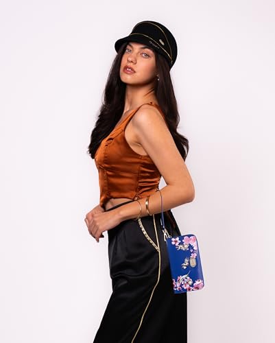 Royal Bloom Women's Zippered Wallet, Designer Wristlet with Floral Print and Crystal Embellishments (Royal Blue)2