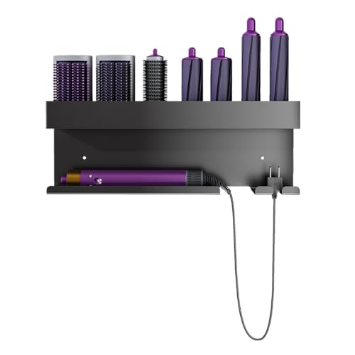 ヘアドライヤーホルダード 壁掛け式 ライヤーホルダー ト フック付 アルミ ドライヤー ドライヤーホルダードライヤー収納 ドライヤースタンド 大容量 小物収納 ベッドルーム／洗面所／理髪店用 (ブラック)