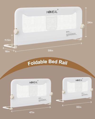 Image of HOMEAL Bed Rail for Toddlers, 59 inch Extra Long Swing Down Bed Rail Guard with Double Reinforced Stability, Foldable Metal Safety Guard for King, Queen, Full & Twin Beds, White