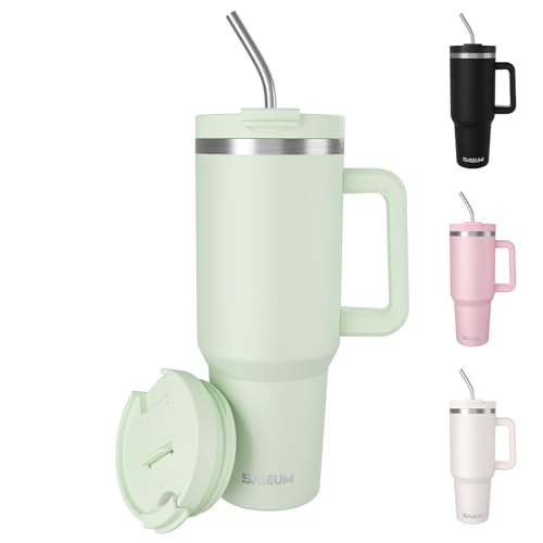 Image of SASEUM 40 oz Tumbler with Handle & Lid, Vacuum Insulated Travel Mug (Mint green, 40 Ounces)