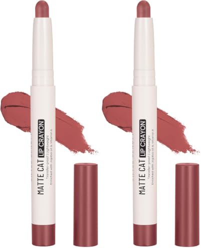 Image of Swiss Beauty Matte Cat Lip Crayon | Matte Finish | Waterproof | 12-Hour Stay | Hydrating | Non-drying | Shade-08 Spiced Coral, 1.5g (Pack of 2)