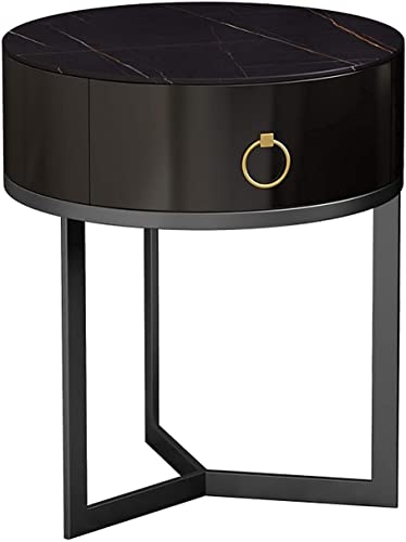 HJYBFA Elegante Mesa Auxiliar Redonda de Hierro Forjado Blanco cajón, Mini Armario de Almacenamiento Multifuncional para Dormitorio, decoración Moderna del hogar (Color: B)
