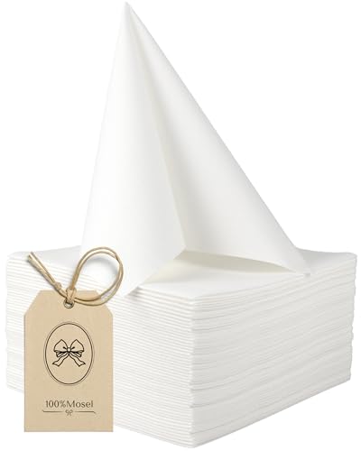 100% Mosel Airlaid Servietten 50 Stück (40 x 40 cm) in Weiß stoffähnliche Optik und Haptik Premium Tischdeko für Hochzeit Kommunion Konfirmation Taufe & Geburtstag