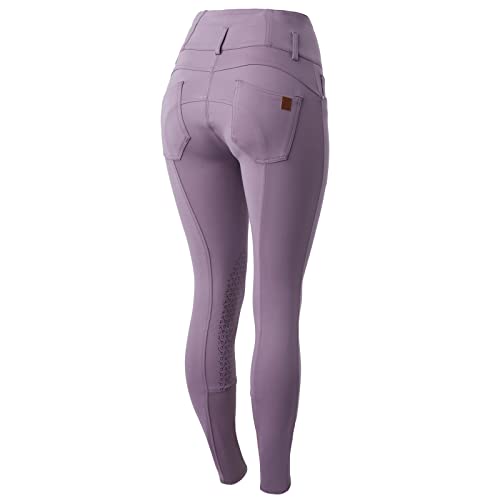 HORZE Women's Tara High Waist Silicone Knee Patch Horse Riding Breeches - Grey Ridge Purple - 28