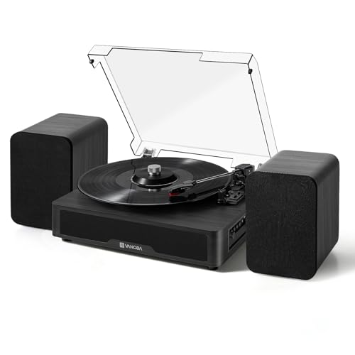Vangoa Vinyl Record Player Turntable with 2 Stereo Speakers, 3-Speed Belt-Driven Turntables for Vinyl Records Supports AUX-in, RCA Line, USB, Wireless Playback, Black - Les Beatles, Paul McCartney, John Lennon, RIngo Starr, George Harrison Vangoa Vinyl Record Player Turntable with 2 Stereo Speakers, 3-Speed Belt-Driven Turntables for Vinyl Records Supports AUX-in, RCA Line, USB, Wireless Playback, Black