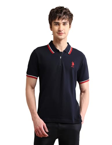 Image of U.S. POLO ASSN. Solid Slim Fit Polo T Shirts for Men - 100% Cotton, Half Sleeve Mens Tshirt - XL, Navy