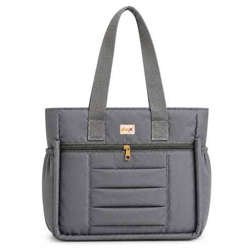 Image of LX LEKHX Tote Bag for Women | Lightweight Shoulder Handbag with 2 Main Zip Compartments & Multiple Pockets | Water Resistant Polyester Fabric | Office, Travel & Daily Use