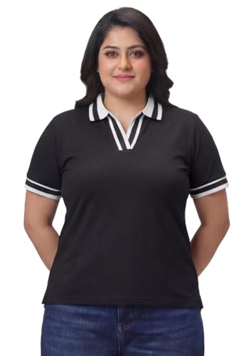 Image of Wear Your Opinion Plus Size Women Polo V Neck Stripe Collar Tshirt Top | Half Sleeve