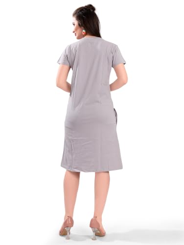 Image of Printed Knee Length Pocket Night Dresses for Women | Cat Lovers | Premium Soft Cotton Nighty | Sky Blue