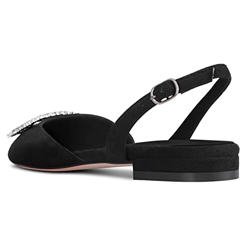 HDEUOLM Women Chunky Block Low Heel Pointed Toe Flats Shoes Slingback Rhinestone Crystal Prom Dress Shoes4