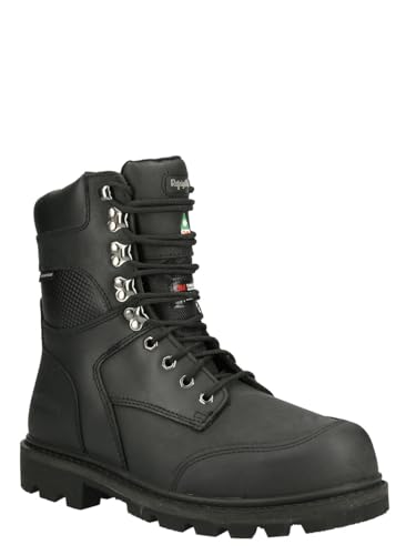 RefrigiWear Mens Platinum Leather Insulated Waterproof Work Boot Full Grain Buffalo Safety Toe Non Slip Vibram IceTrek Black - 8