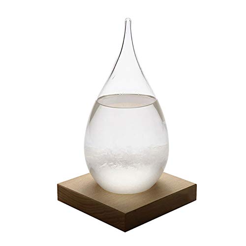 Enkrio Storm Glass Weather Predictor, Weather Station Weather Forecaster with Wood Base, Creative Crystal Glass Bottle for Home & Office Decoration (S)