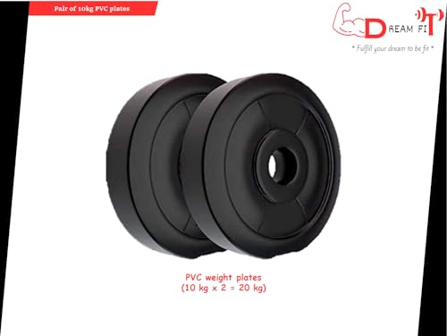 Image of DREAM FIT Pair of 10Kg PVC Weight Plates for home gym - Spare Weights for dumbbells, barbells and other exercises - 20Kg (10Kg x 2)