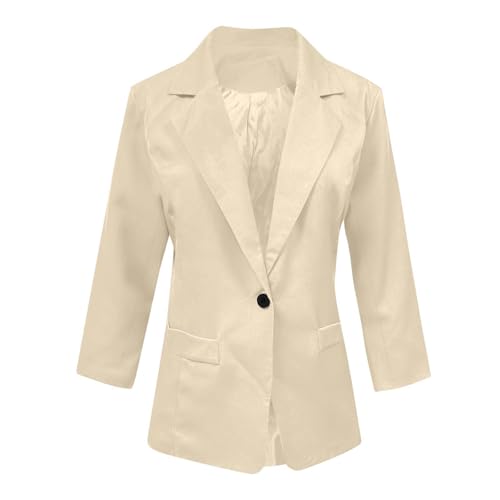 Women 3/4 Sleeve Fitted Blazers No Pocket Dressy Lightweight Open Front Lapel Suit Jacket Work Office Fall Blazer4